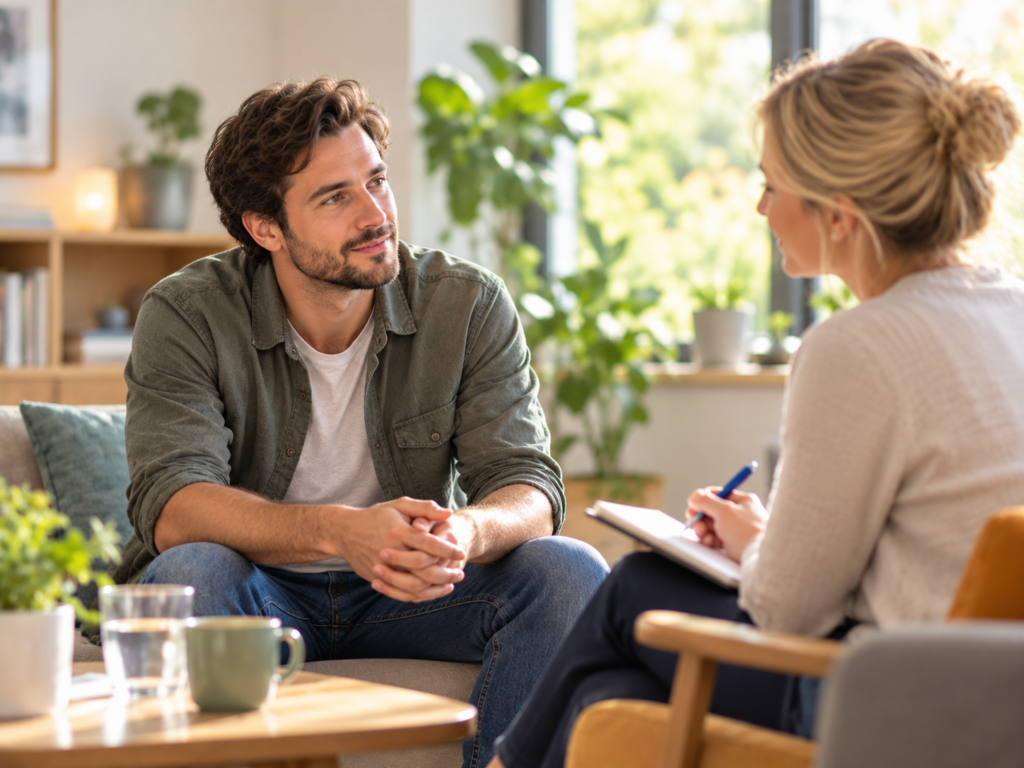 GGZ-zorgprofessional voert een aandachtig gesprek met cliënt